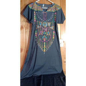 VTG Egyptian Kaftan Womens Small Embellished Gold Design with Sequins and Beads